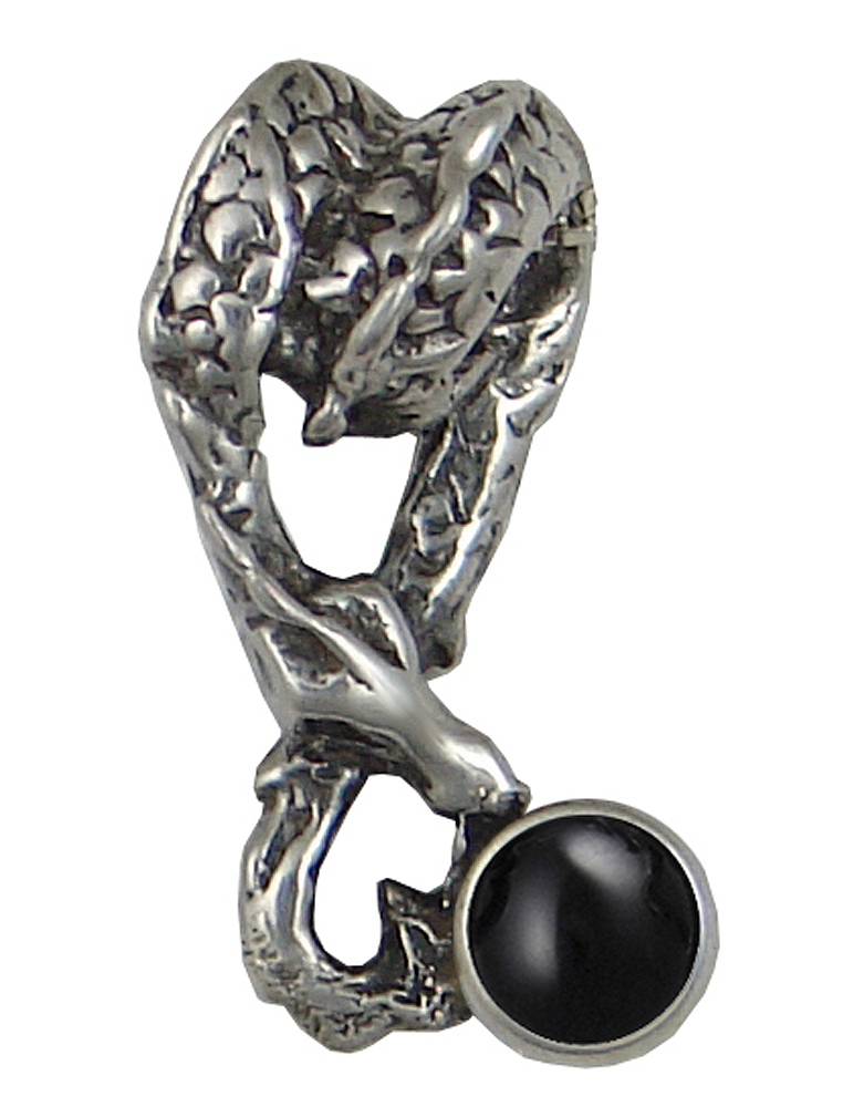 Sterling Silver Sleeping Dragon Pendant With Black Onyx